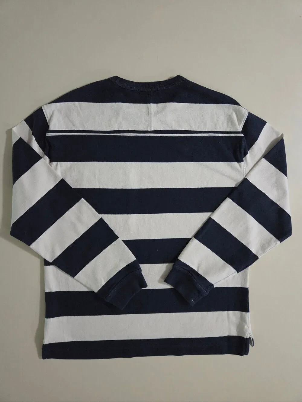 Banana Republic Men's Heavy Jersey Navy Preppy Stripe Boxy Pullover Shirt